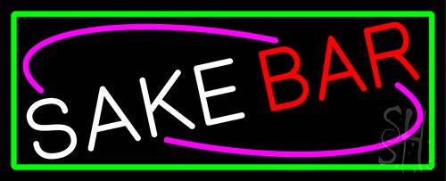 Sake Bar With Green Border Neon Sign