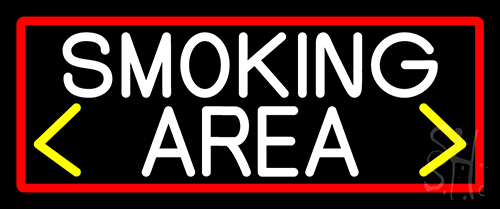 Smoking Area And Arrow With Red Border Neon Sign