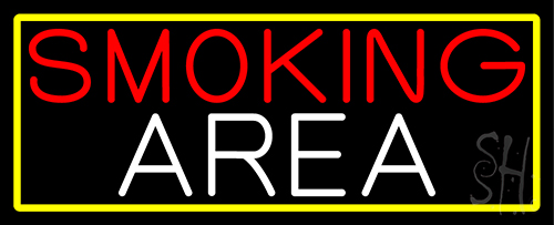 Smoking Area With Yellow Border Neon Sign