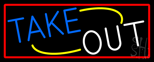 Take Out With Red Border Neon Sign