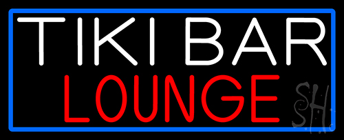 Tiki Bar Lounge With Blue Border Neon Sign
