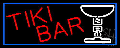 Tiki Bar Martini Glass With Blue Border Neon Sign