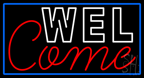 Welcome With Blue Border Neon Sign