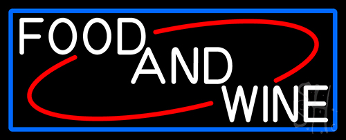 White Food And Wine With Blue Border Neon Sign