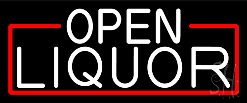 White Open Liquor With Red Border Neon Sign