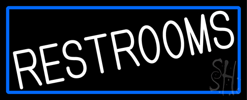 White Restrooms With Blue Border Neon Sign