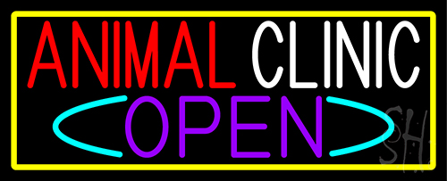 Animal Clinic Open With Yellow Border Neon Sign