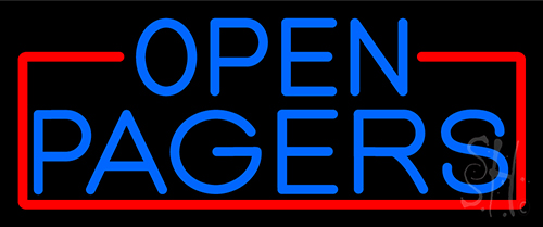 Blue Open Pagers With Red Border Neon Sign