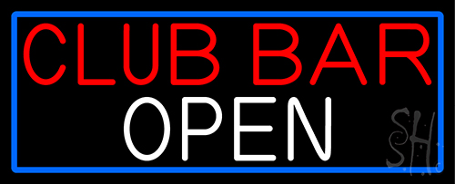 Club Bar Open With Blue Border Neon Sign