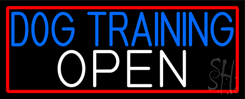 Dog Training Open With Red Border Neon Sign