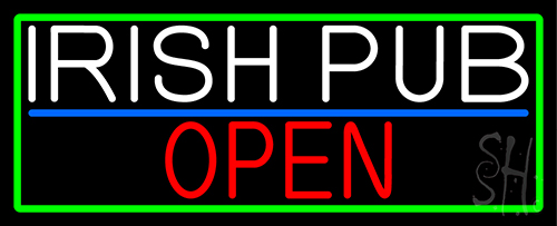 Irish Pub Open With Green Border Neon Sign