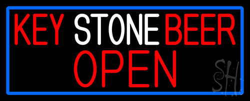 Key Stone Beer Open With Blue Border Neon Sign