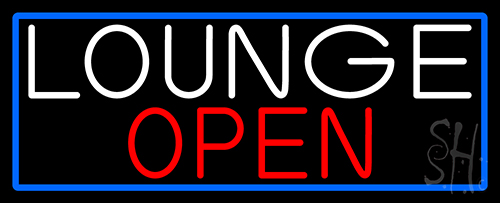 Lounge Open With Blue Border Neon Sign