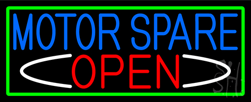 Motor Spare Open With Green Border Neon Sign