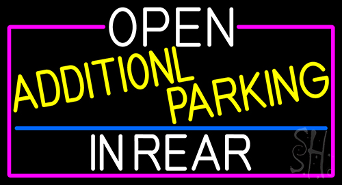 Open Additional Parking In Rear With Pink Border Neon Sign