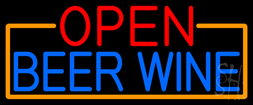 Open Beer Wine With Orange Border Neon Sign
