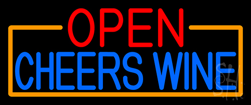 Open Cheers Wine With Orange Border Neon Sign