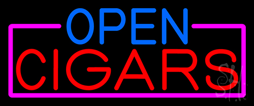 Open Cigars With Pink Border Neon Sign