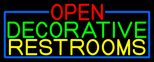 Open Decorative Restrooms With Blue Border Neon Sign