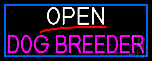 Open Dog Breeder With Blue Border Neon Sign