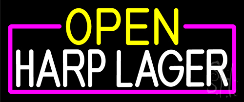Open Harp Lager With Pink Border Neon Sign
