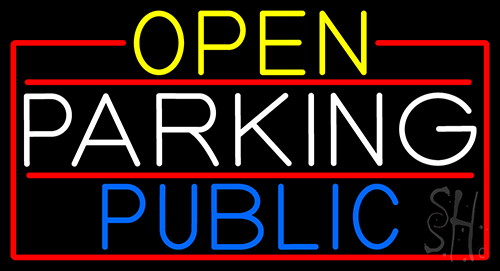 Open Parking Public With Red Border Neon Sign