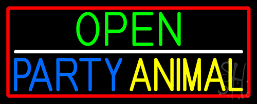 Open Party Animal With Red Border Neon Sign