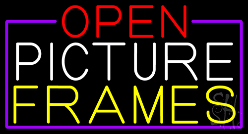 Open Picture Frames With Purple Border Neon Sign