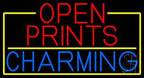 Open Prints Charming With Yellow Border Neon Sign