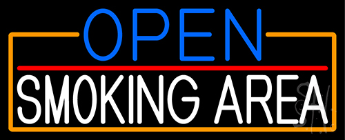 Open Smoking Area With Orange Border Neon Sign