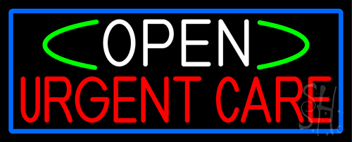 Open Urgent Care With Blue Border Neon Sign