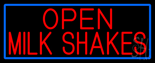Red Open Milk Shakes With Blue Border Neon Sign