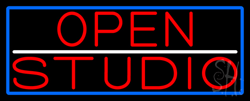 Red Open Studio With Blue Border Neon Sign
