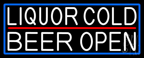 White Liquors Cold Beer With Blue Border Neon Sign