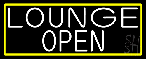 White Lounge Open With Yellow Border Neon Sign