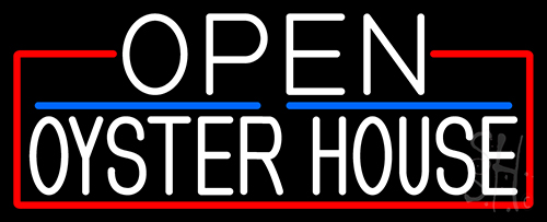 White Open Oyster House With Red Border Neon Sign