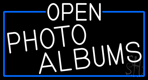 White Open Photo Albums With Blue Border Neon Sign