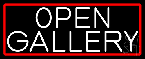 White Open With Gallery With Red Border Neon Sign