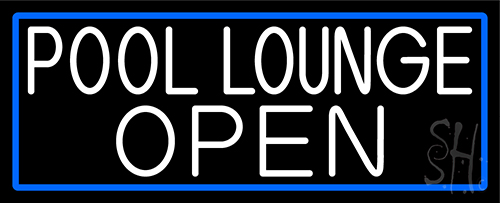White Pool Lounge Open With Blue Border Neon Sign