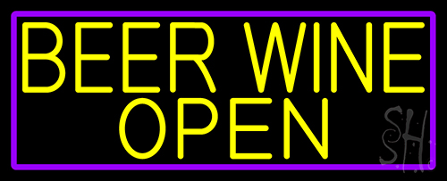 Yellow Beer Wine Open With Purple Border Neon Sign