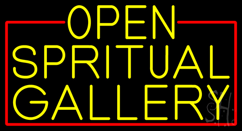 Yellow Open Spiritual Gallery With Red Border Neon Sign