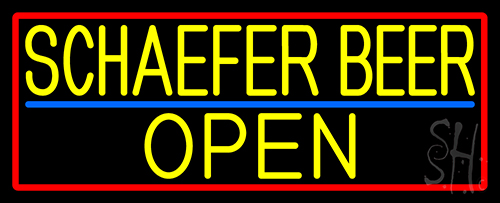 Yellow Schaefer Beer Open With Red Border Neon Sign