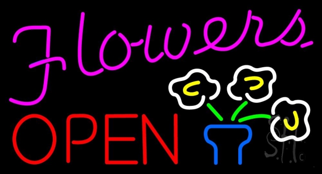 Flowers Open Neon Sign
