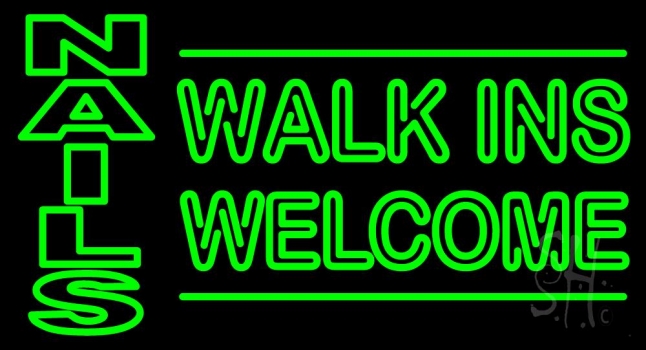 Green Nails Walk Ins Welcome Neon Sign