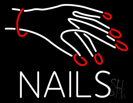 Nails With Hand Logo Neon Sign