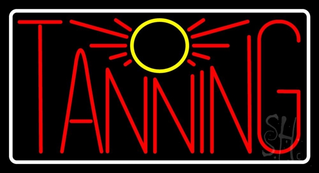 Red Tanning With Sun Logo Neon Sign