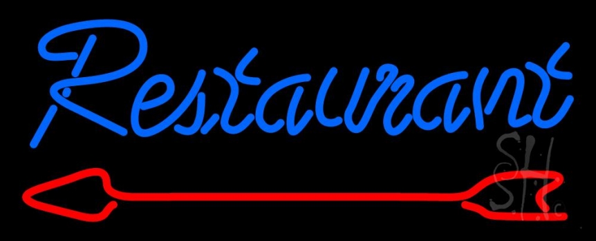 Blue Restaurant With Arrow Neon Sign