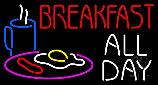 Breakfast All Day Logo Neon Sign