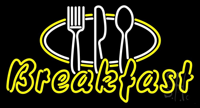 Breakfast With Fork Spoon Knife Logo Neon Sign