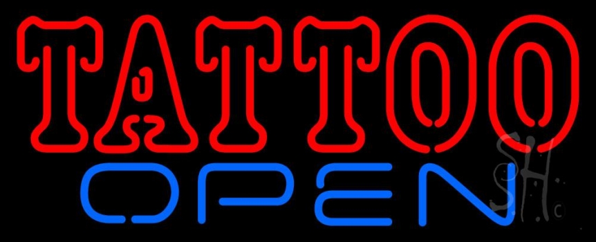 Double Stroke Tattoo Open Neon Sign